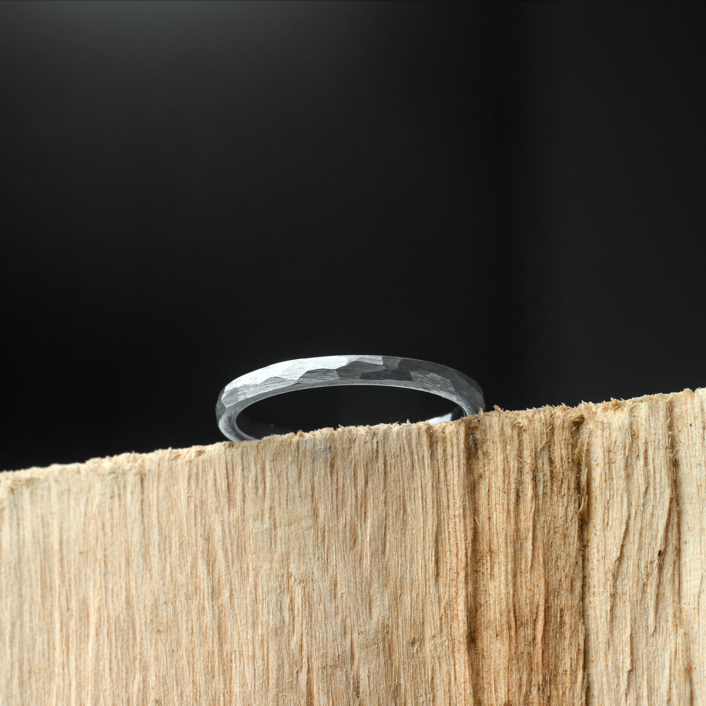 Women's Hammered Silver Ring Tungsten Steel Wedding Band 2mm | SILVER 2MM