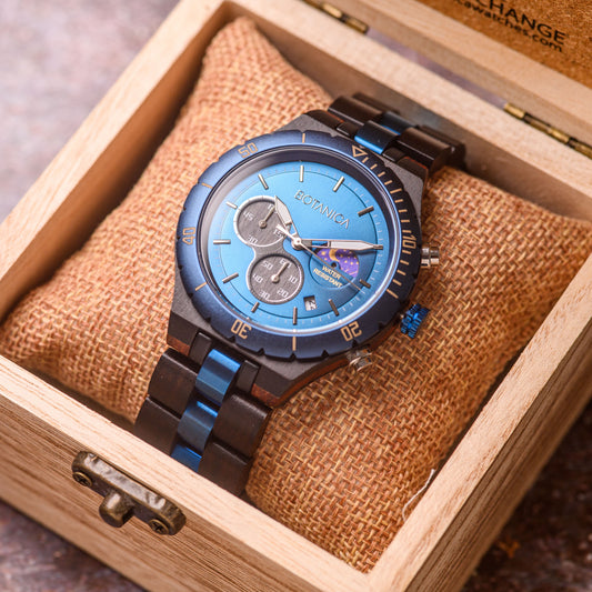 Sandalwood Watch Case & Blue Dial | SYCORAX