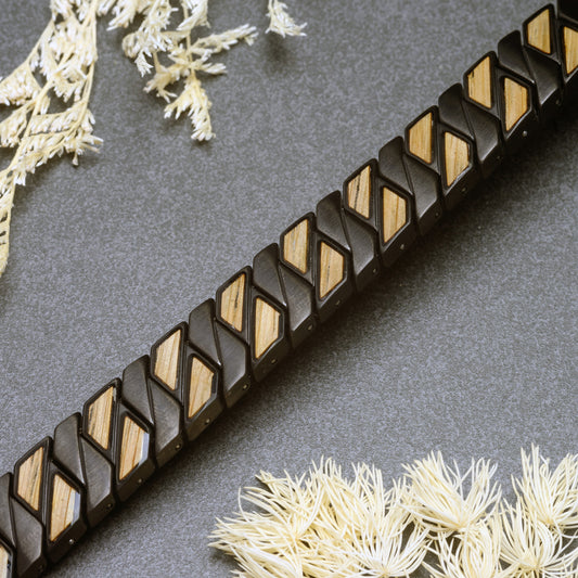 Mens Black Steel Bracelet with Whiskey Wood inlay Waterproof bracelet | Bjorn