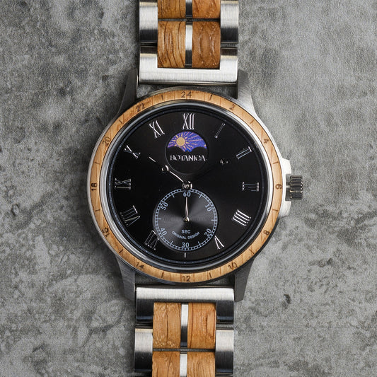 Quartz Wooden Watch for men with Sundial - Whiskey & Black Dial | Daymark
