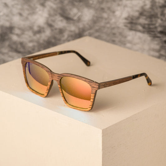 Large Wayfarer Wooden Sunglasses Frames with Polarised Mirror Lenses in Black Blue Red Pink