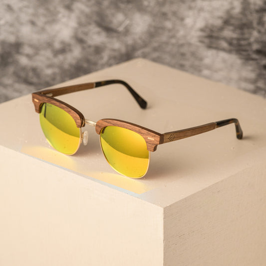 Club master Frame Wooden Sunglasses with polarised mirror lenses in black blue red and pink