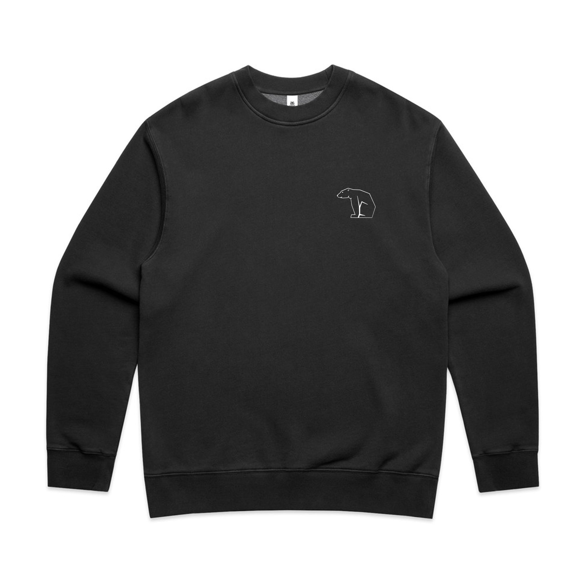 Organic Cotton Black sweatshirt with a small bear logo on a white background