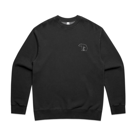 Organic Cotton Black sweatshirt with a small bear logo on a white background