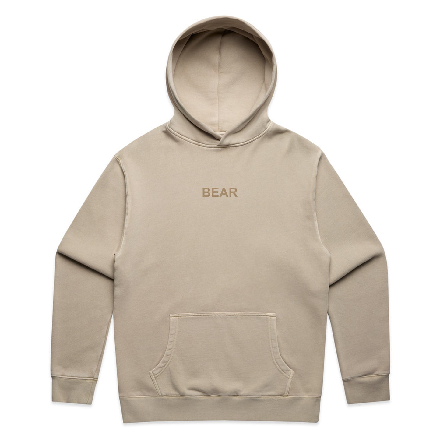 Organic Cotton Heavy Beige hoodie with 'BEAR' branding on a white background