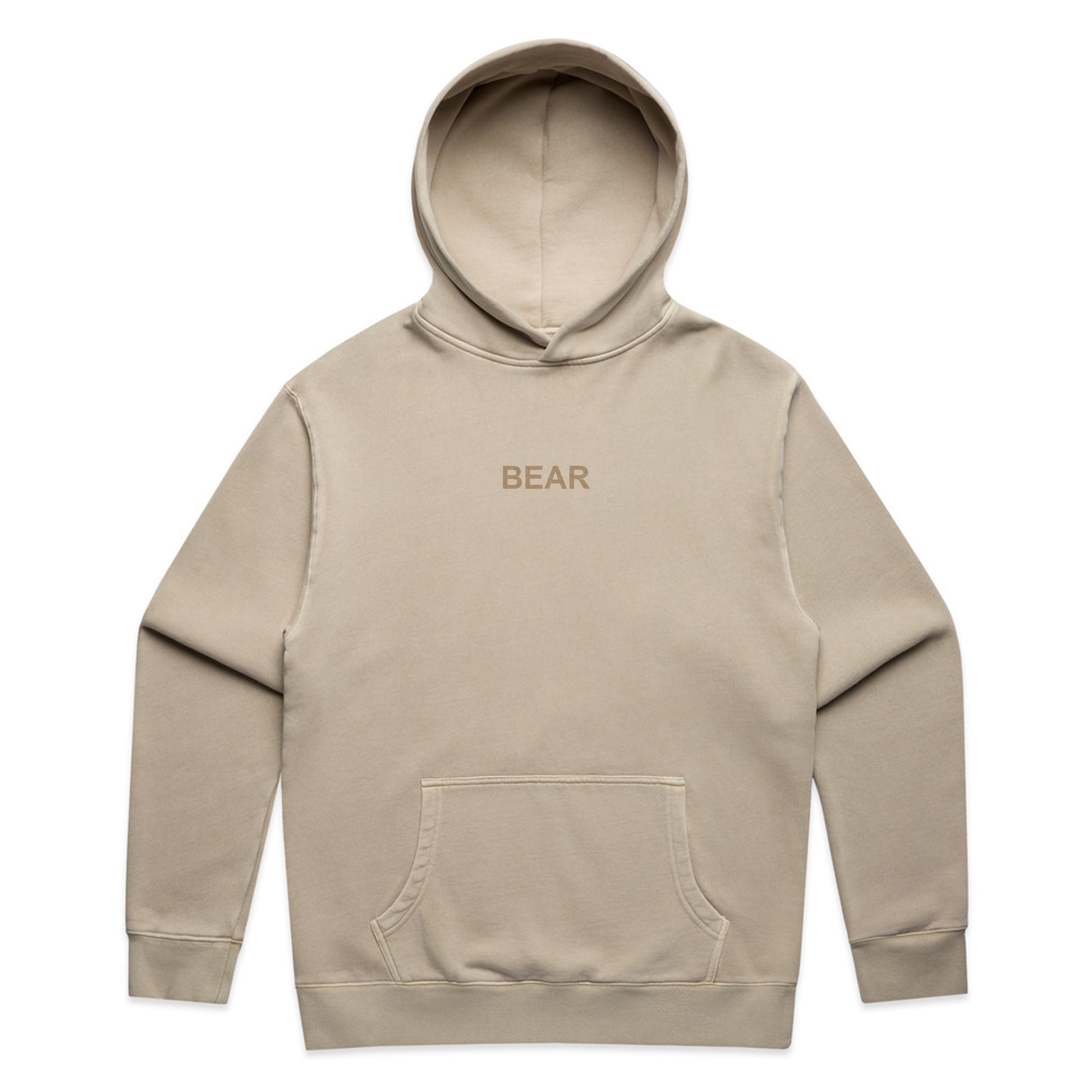 Organic Cotton Heavy Beige hoodie with 'BEAR' branding on a white background