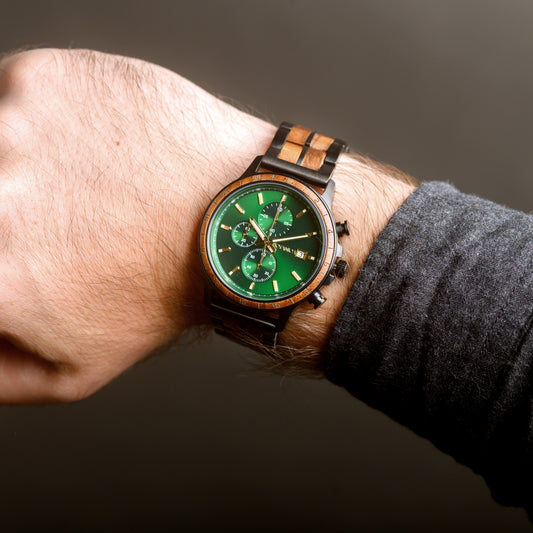 Walnut Wood Watch with Green Dial |TURING