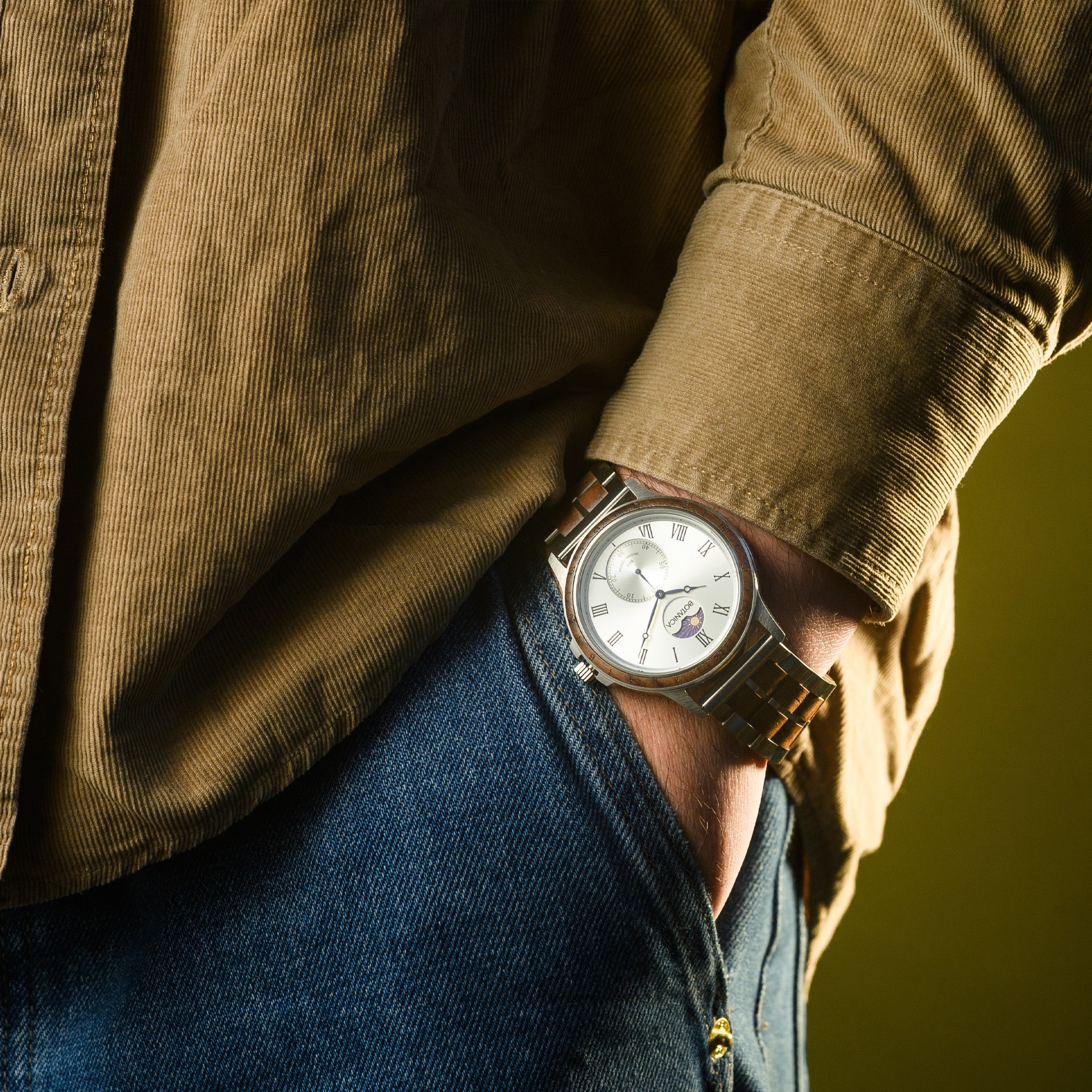 Mens Wooden Watch with Walnut wood & Silver Dial | Aurora – Botanica