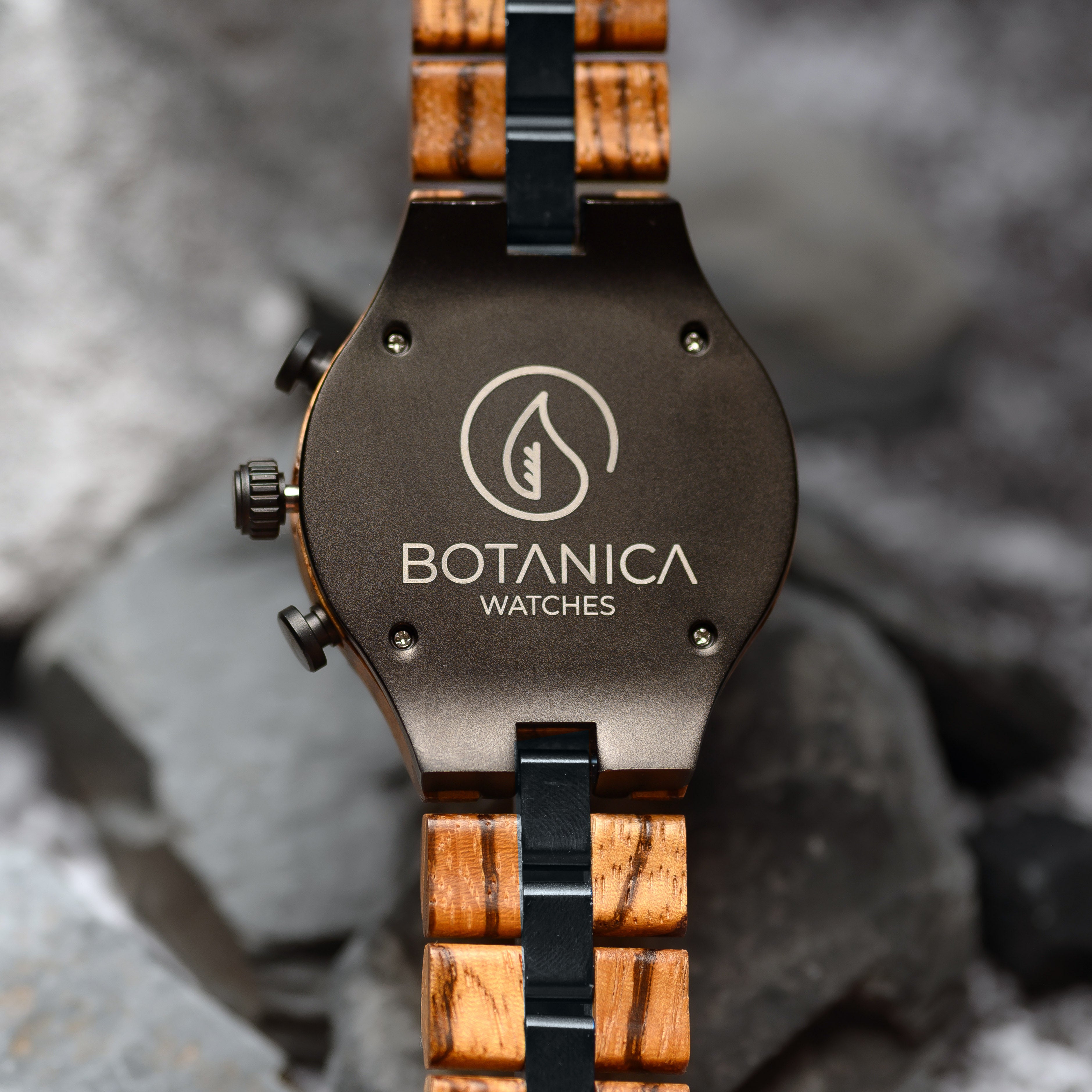 時計 botanical Men's Chronograph Wooden Timepiece Zebrano & Black Design | Lennon