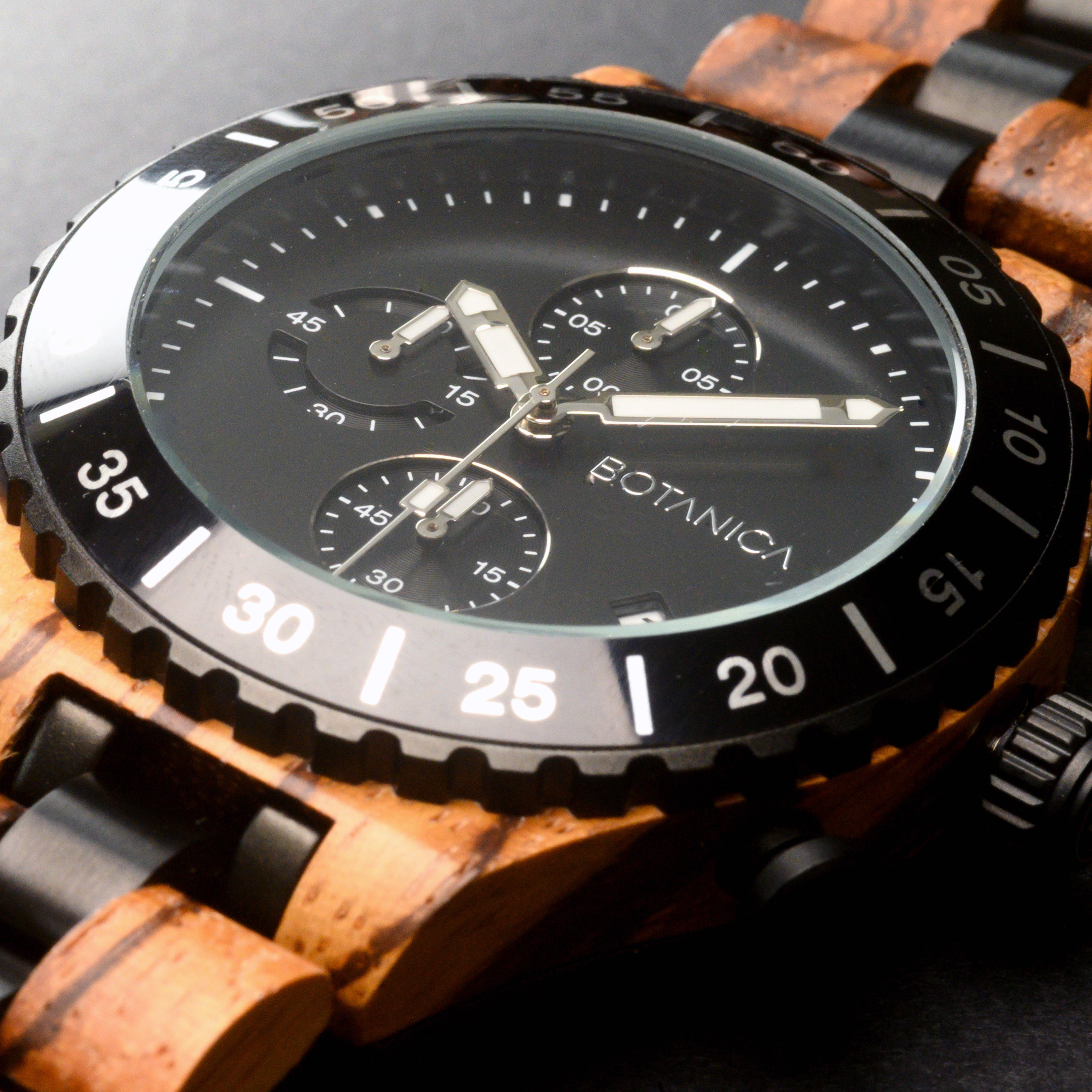 Men's Chronograph Wooden Timepiece Zebrano & Black Design | Lennon