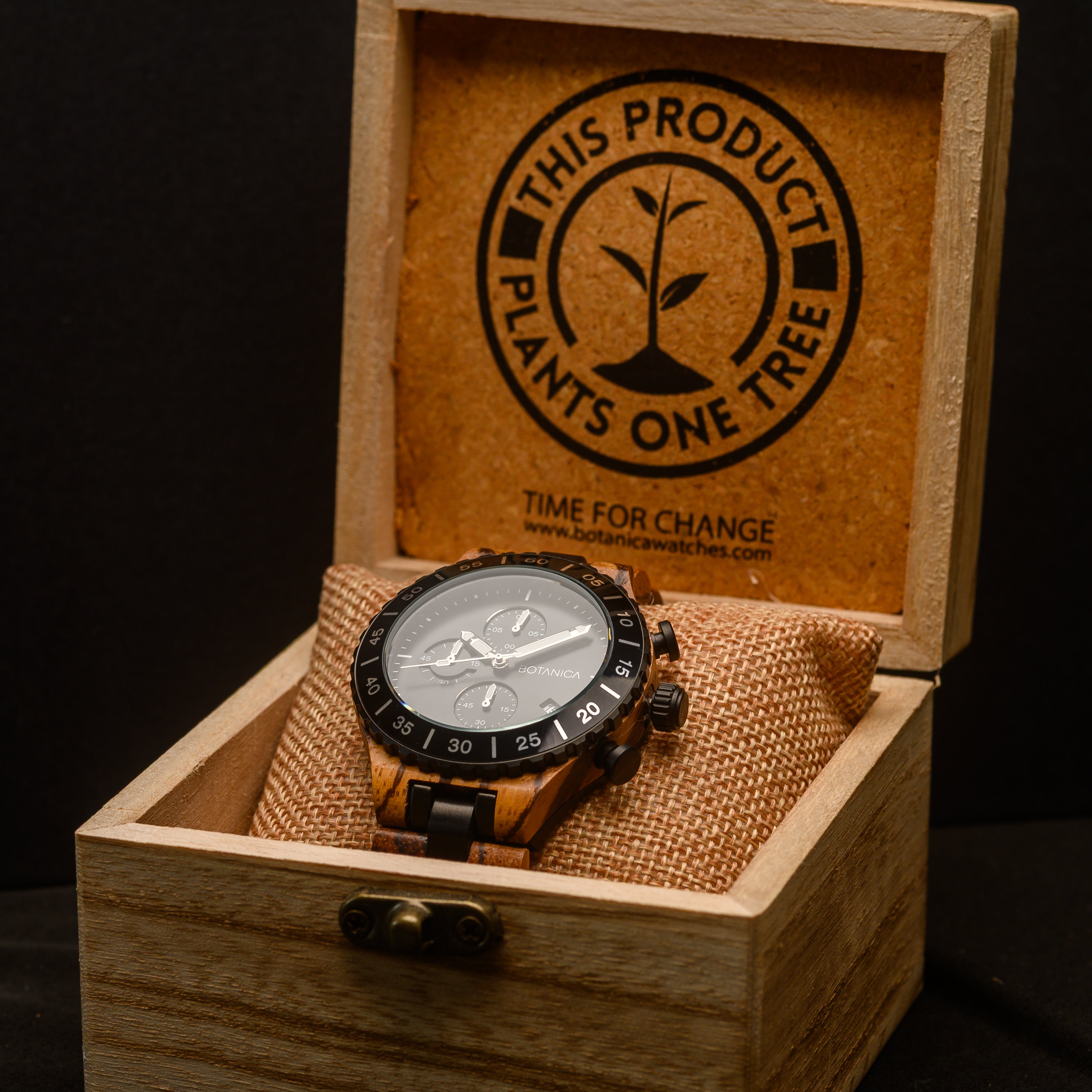 Men's Chronograph Wooden Timepiece Zebrano & Black Design | Lennon